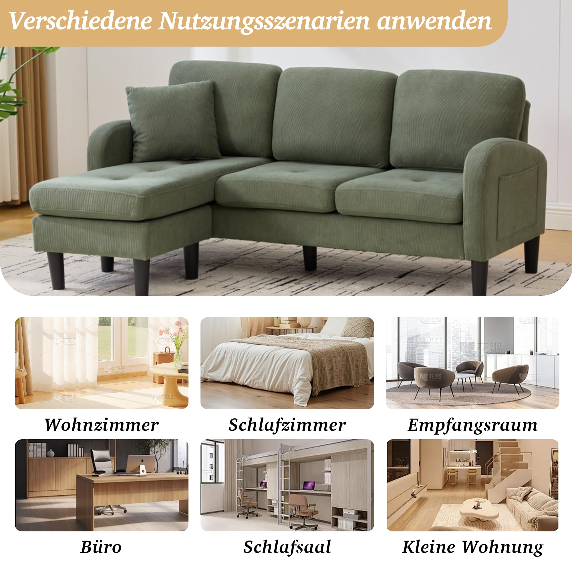 Sofá esquinero modular de 3 plazas con chaise longue en forma de L, sofá con función de dormir, sofá de lino de algodón transpirable, patas de plástico, ideal para salón, apartamento y oficina