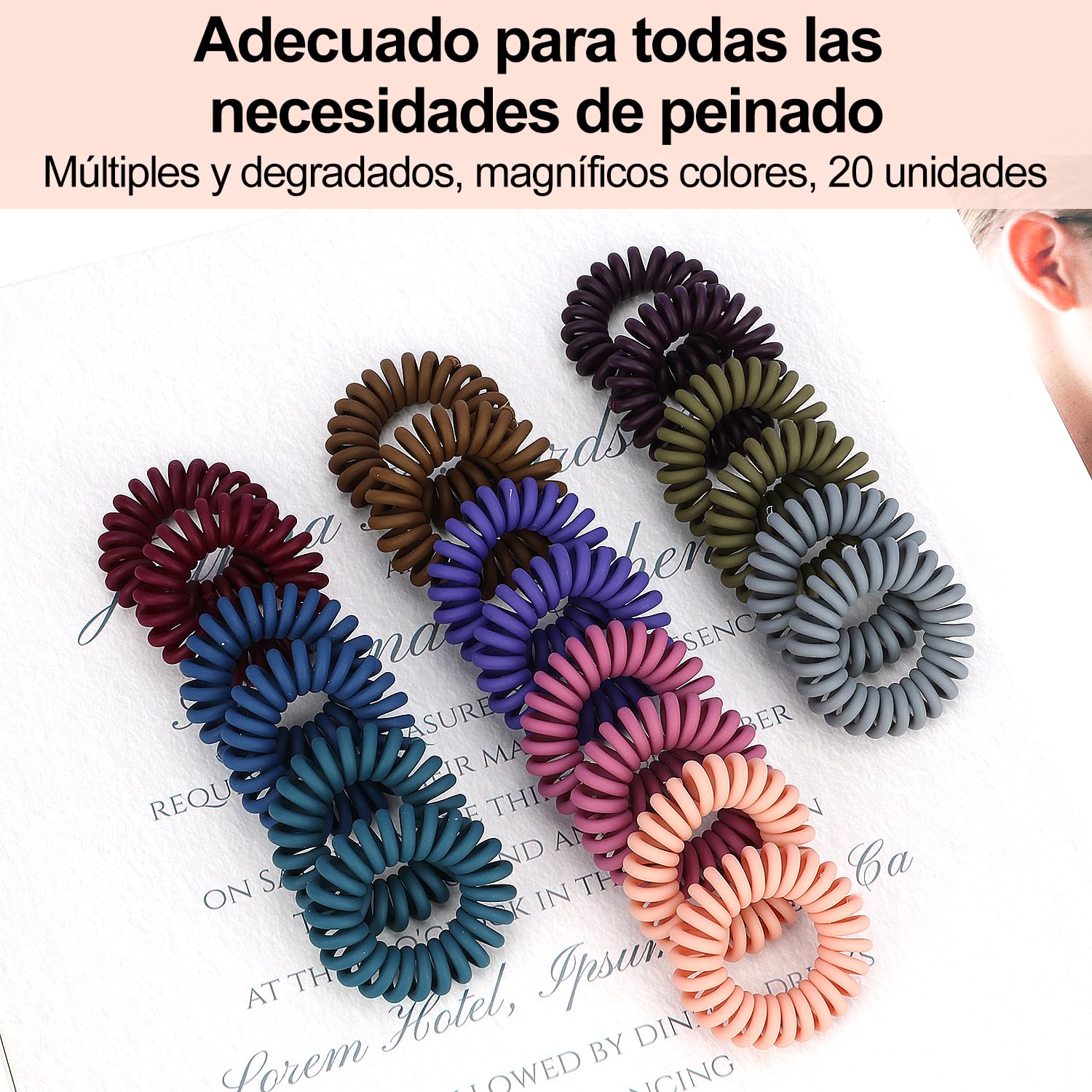 JessLab Lazos de Cabello en Espiral, 20 Pcs Traceless Cable Telefónico Sin arrugas Bobina de Plástico Titulares de Cola de Caballo sin Daños Accesorio para el Cabello para Niñas Mujeres Damas Regalo
