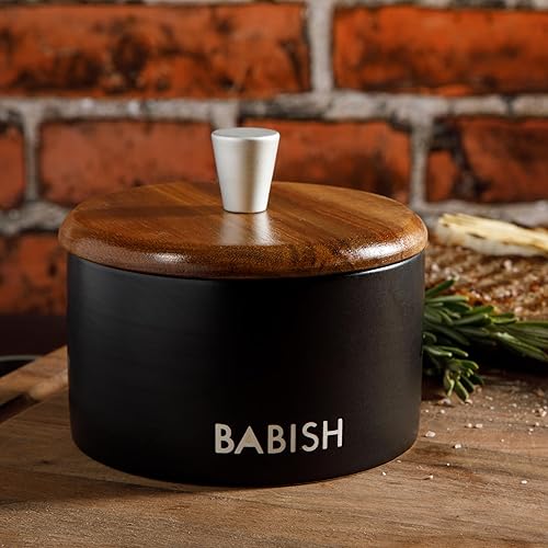 Miniatura 3 de Babish Bodega de sal de gres con tapa de madera - 4" X 3.5"