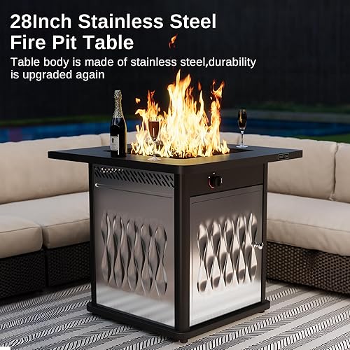 Vista 16 de EAST OAK Mesa para fogata de propano de 28 pulgadas, fogata de gas de acero de 50,000 BTU para exteriores, terraza de patio y jardín, mesa de fuego