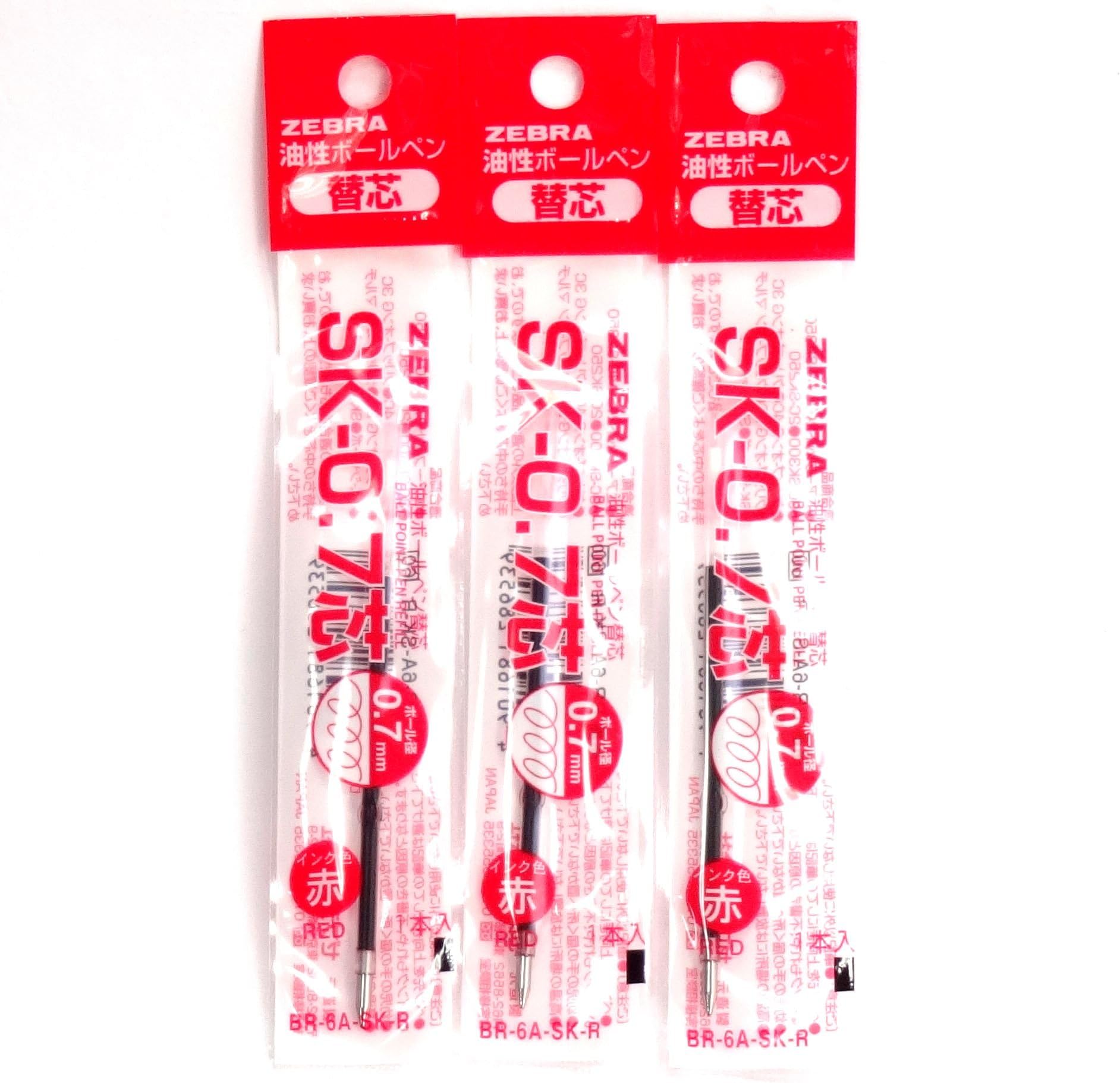 Zebra SK-0.7 0.7mm Refill (Red Ink), BR-6A-SK-R ×3 Pack/total 3 pcs (Japan Import) [Komainu-Dou Original Package]