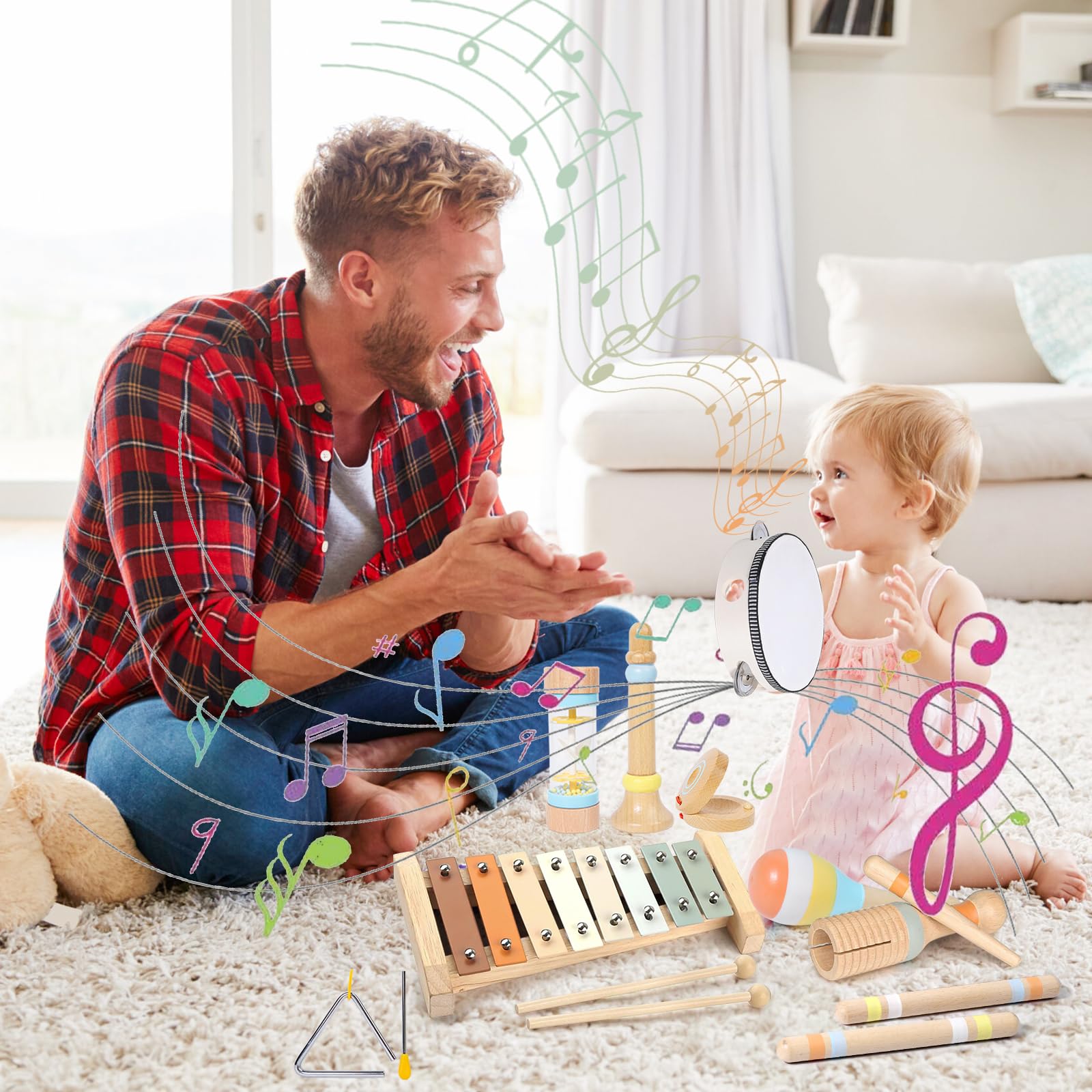 Sky-dokunmatik Montessori ahşap Handbell Set perküsyon ksilofon oyuncak çocuklar