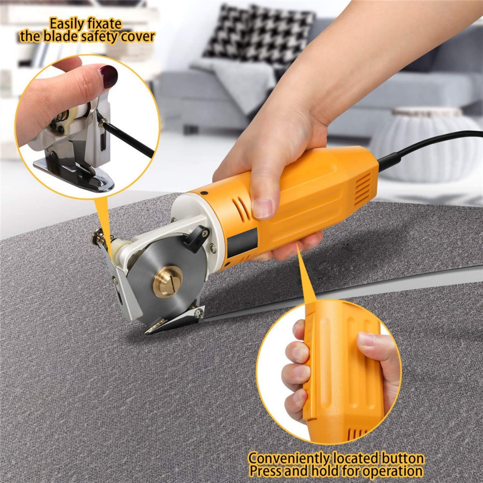 Elektrischer Rotations-Stoffschneider Mehrschichtige elektrische Stoffschere mit 1" Schnittdicke für Stoff, Gewebe, Leder und Teppich mit Klingen