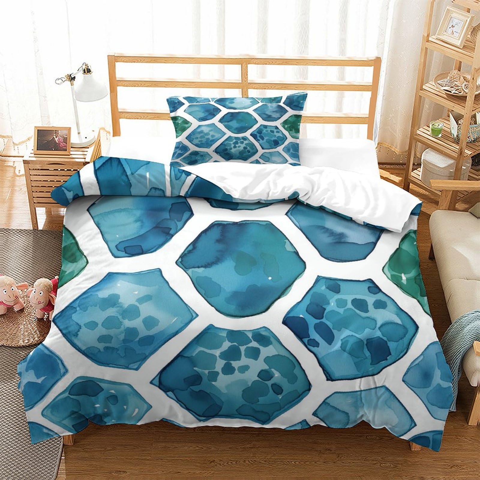 P1s9u7w5y Sea Turtle-2 3D Printed Turtle Shell Duvet Cover Set 3Pcs Microfiber Ocean Coral Bedding Set Single（135X200cm）