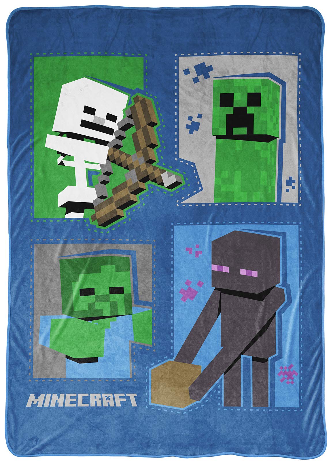 Jay Franco Minecraft Icons Blanket - Measures 62 x 90 inches, Kids Bedding Features Creeper, Enderman, Zombie, & Skeleton - Fade Resistant Super Soft Fleece (Official Minecraft Product)