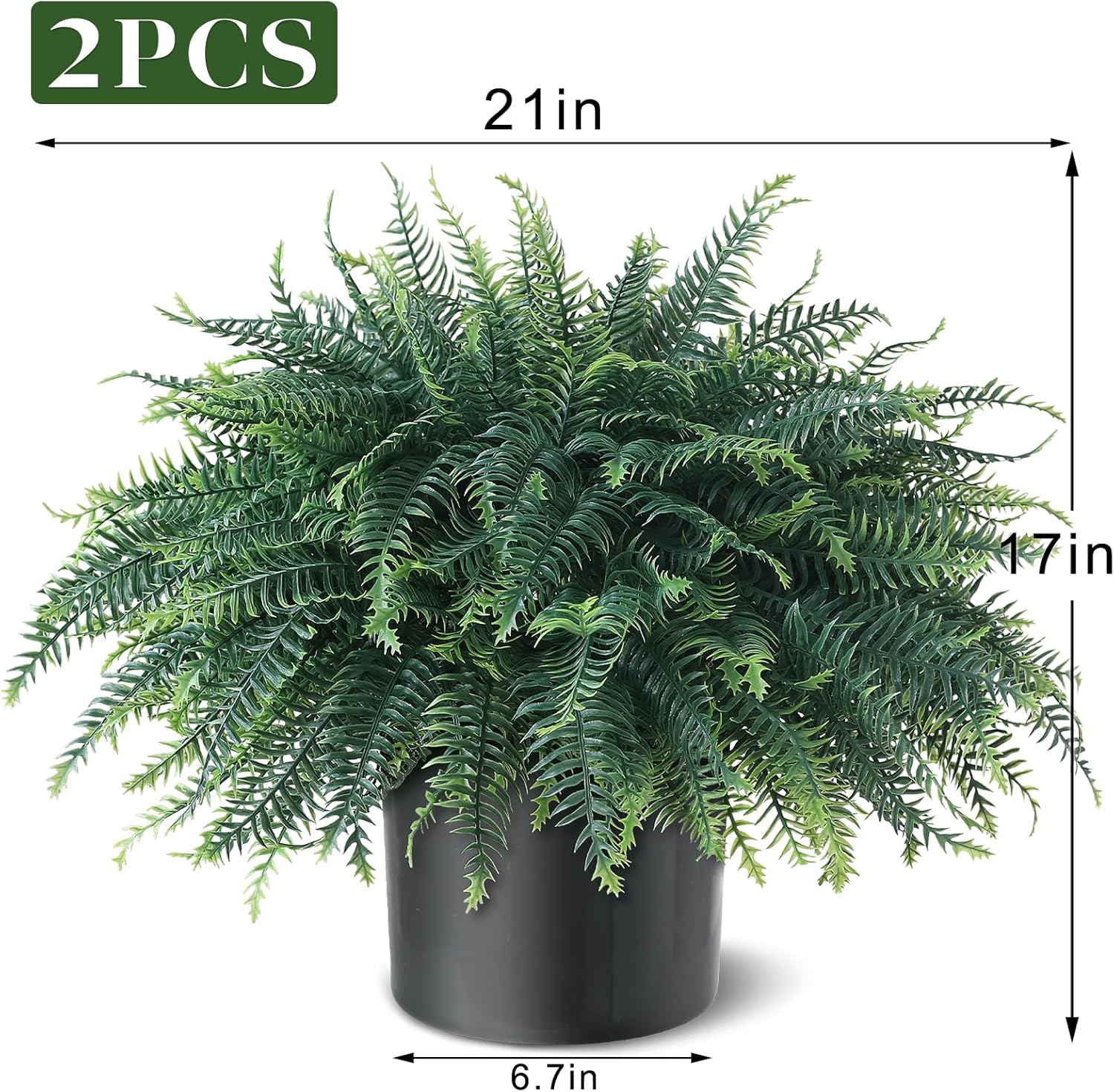 FOTEEWL Artificial Ferns Potted Plant for Front Door Decoration - 2 Sets UV Resistant Realistic Bush Faux Greenery Fern Potted Fake Plants for Home Garden Porch Farmhouse Decor
