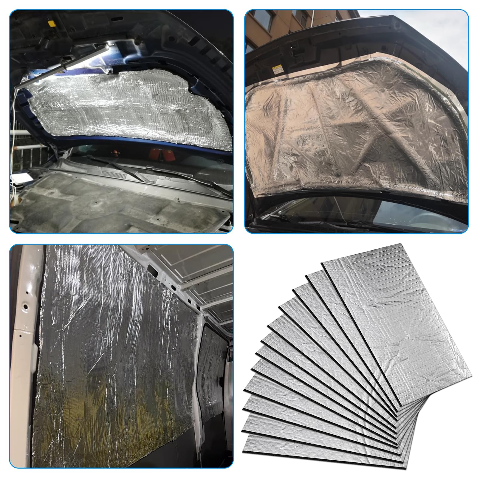 12 pièces de plaques Alubutyl de 400 * 250 * 5 mm, natte d’isolation, résistante au feu et à l’eau, anti-vibration, autocollante pour la protection acoustique et l’isolation thermique dans les
