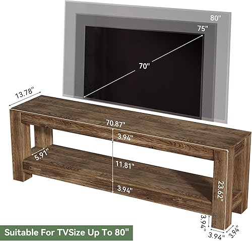 Miniatura 2 de Soporte de TV de madera maciza de 70.9 pulgadas, soporte de TV de granja para televisores de 65708085 pulgadas, centro de entretenimiento con