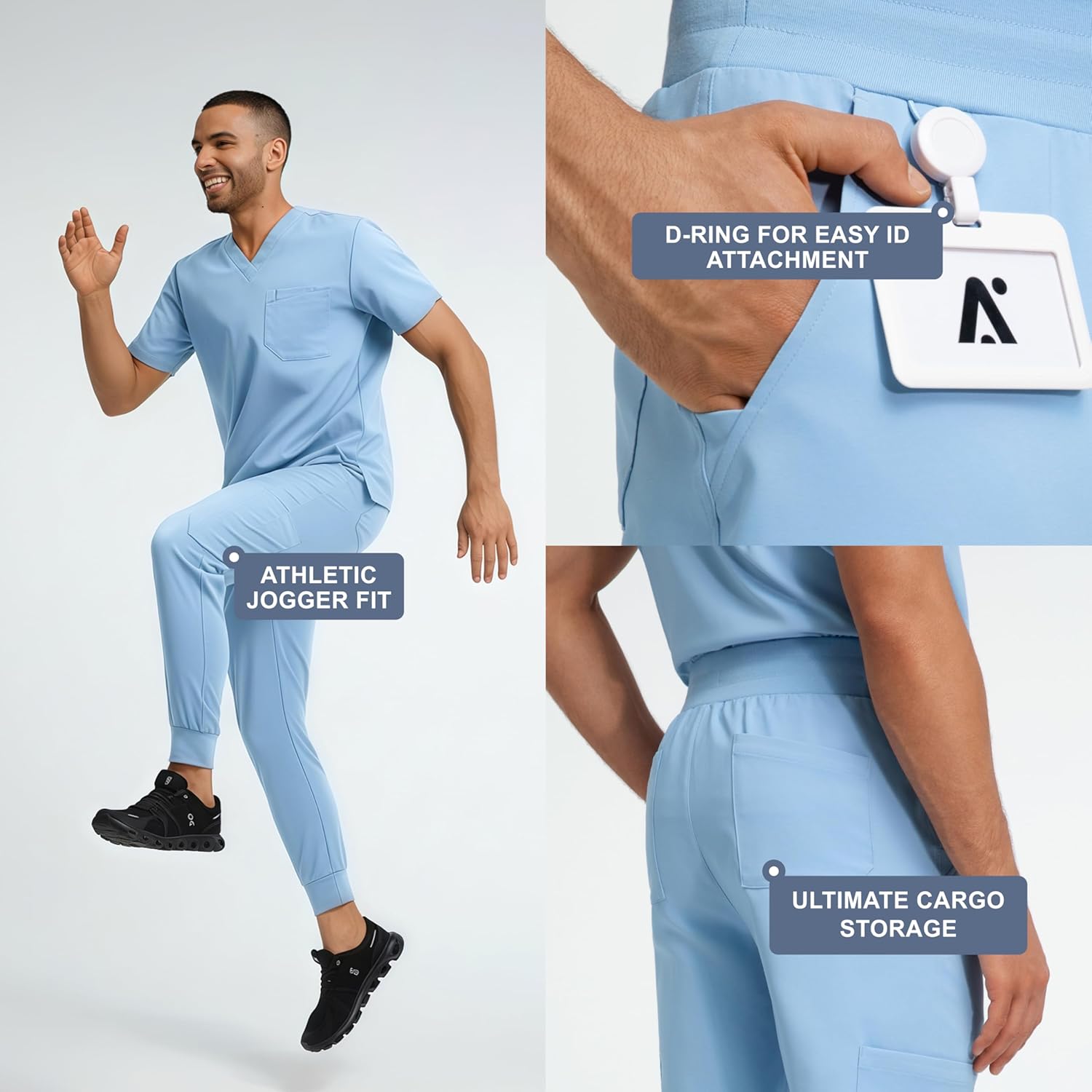 Men's 8-Pocket Cargo Jogger Scrub Pants Noah - Adjustable Waist, Stretch Recycled Fabric