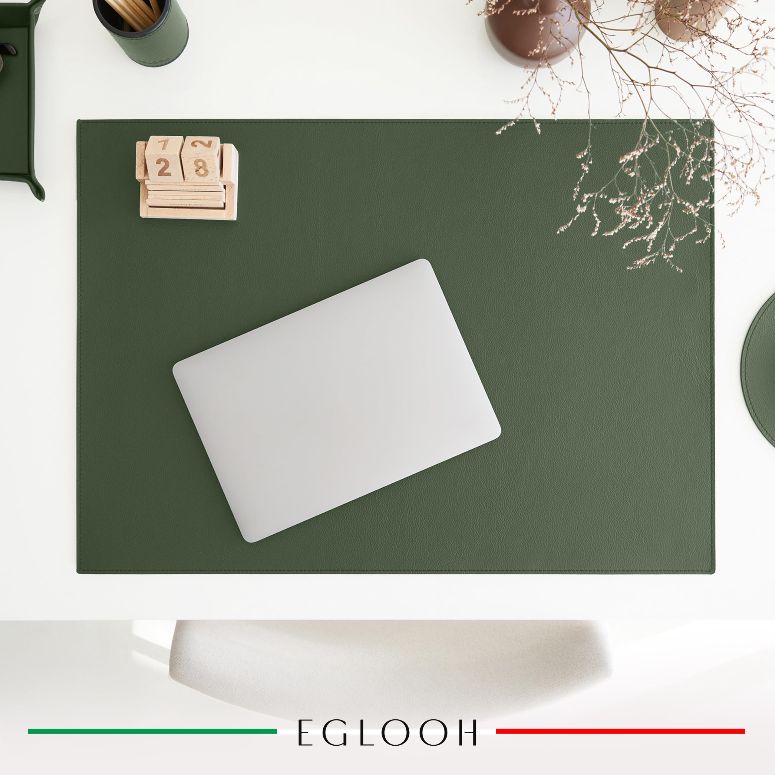 Eglooh - Palladio - Sous main bureau cuir véritable Angles Carrés - Tapis de bureau XXL, Grand tapis de souris antidérapant - Set bureau Fabriqué en Italie