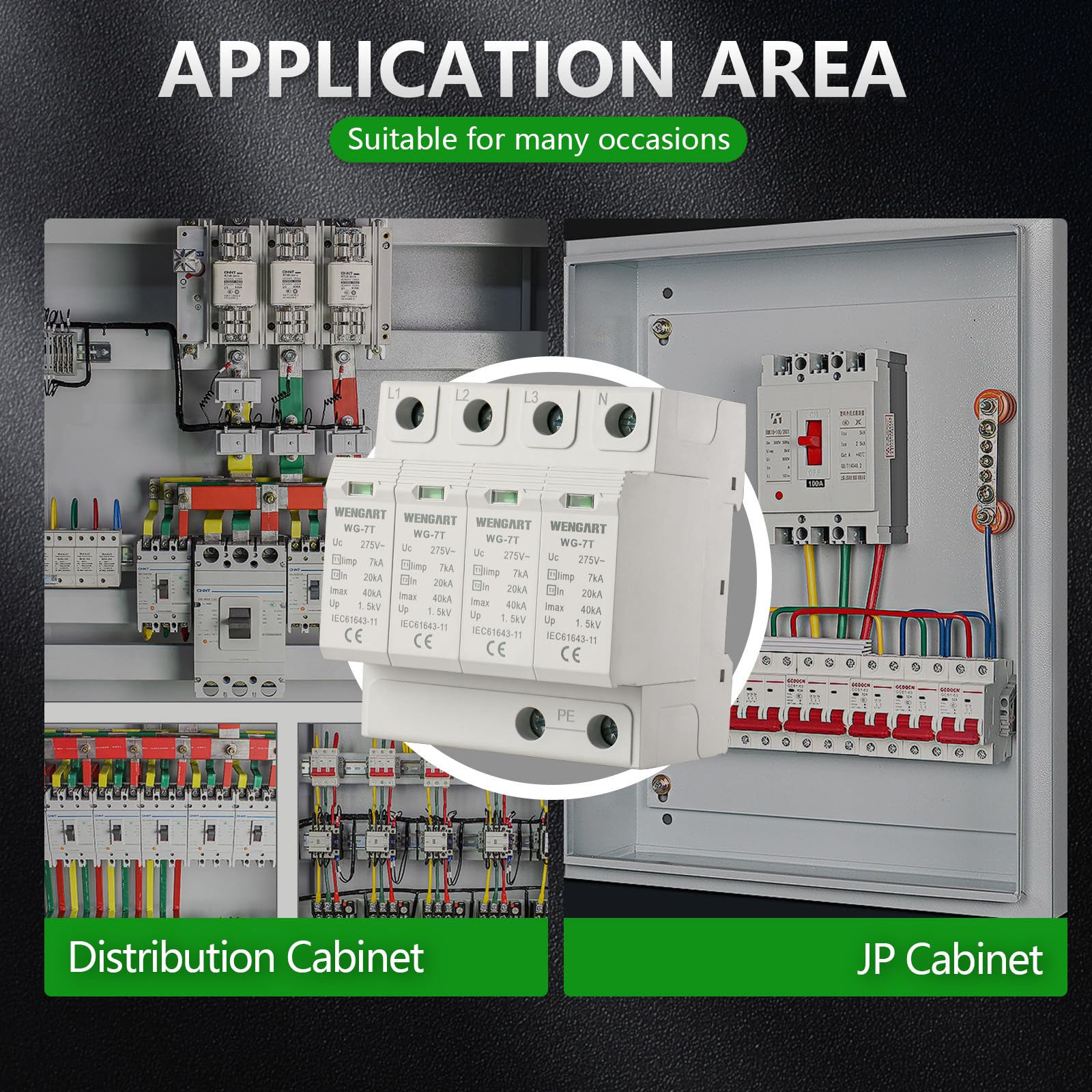 Wengart Dispositivo de protección contra sobretensiones WG-7T,protección de Nivel T1+T2,limp7kA 20-40kA AC275V, Protector contra sobretensiones doméstico Montaje en riel DIN (4P)