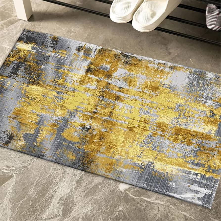 Amazon｜玄関マットモダンゴールドグレー抽象プリントキッチン
