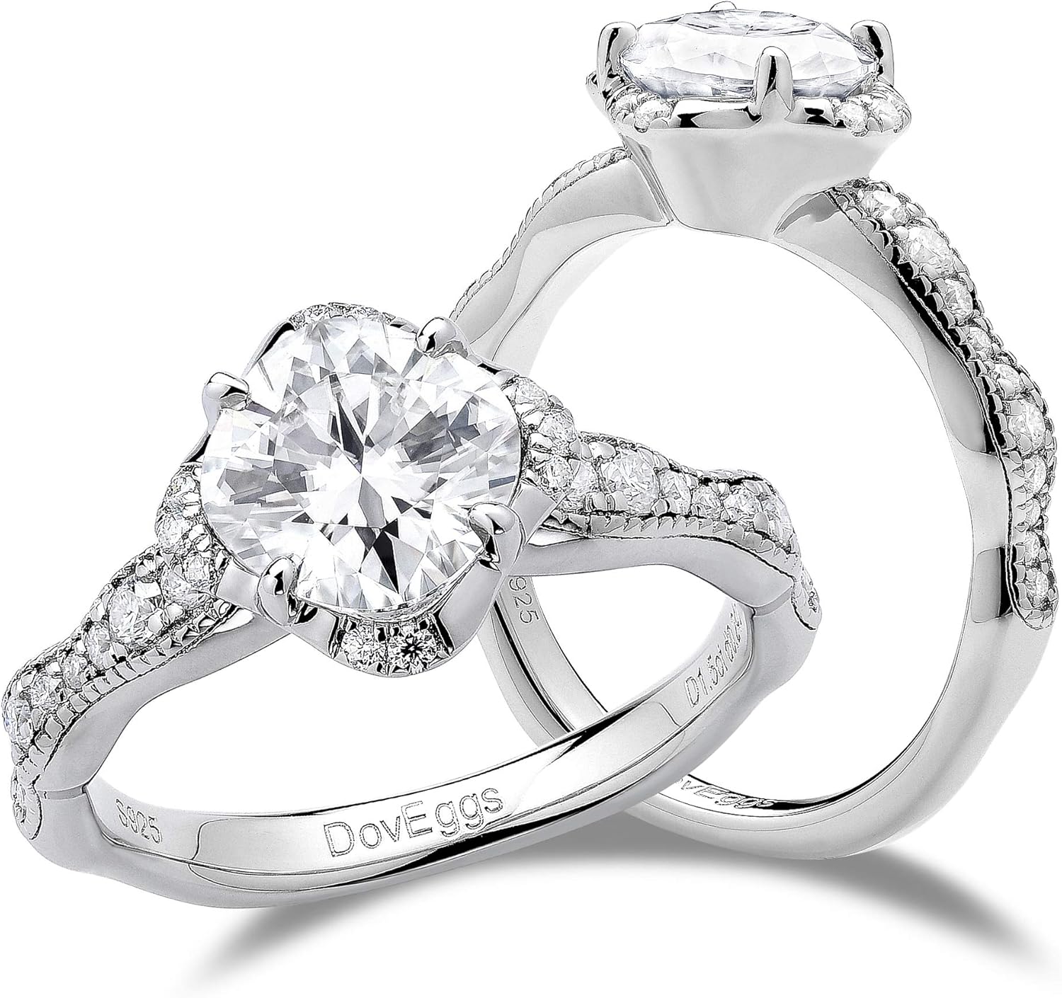 DovEggs S925 Sterling Silver with 18K White Gold Plated Cushion Cut Moissanite Rings for Women 1.5ct F-G Color Moissanite Floral Vintage Engagement Wedding Ring Gift for Valentines/Mothers Day