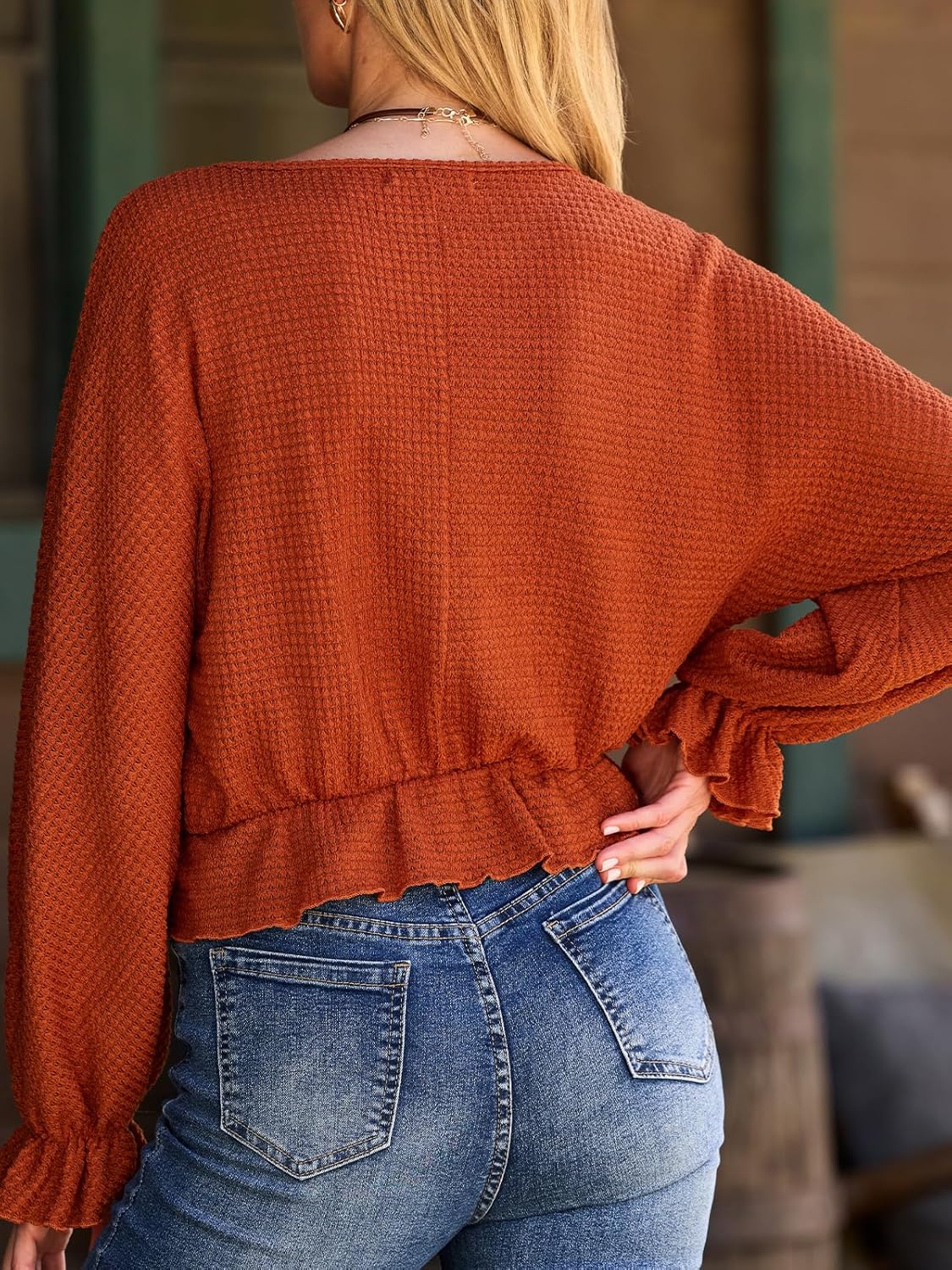 CUPSHE Womens V Neck Crop Tops Long Sleeve Y2K Wrap Cute Fashion 2025 Fall Blouse - Image 4