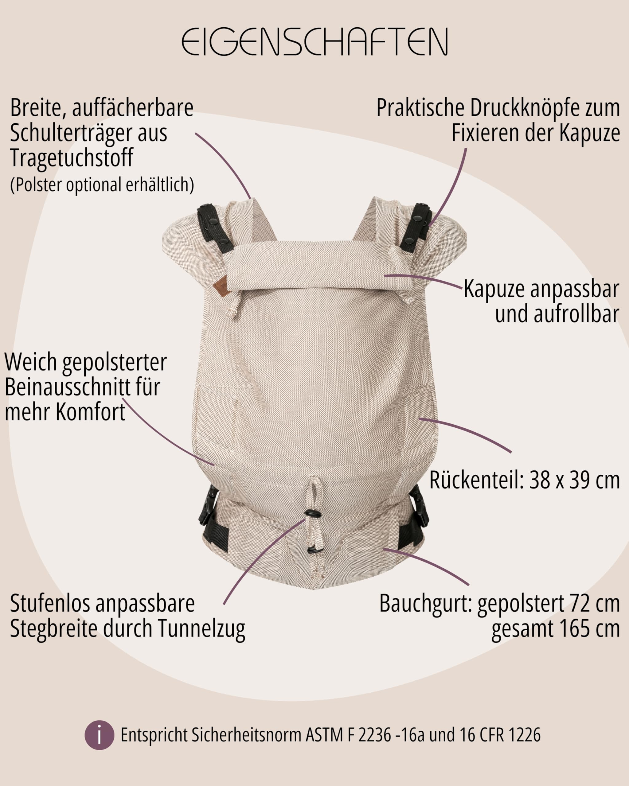 Hoppediz Porte-bébé Primeo dès la naissance (2.5-15 kg), Porte-bébé ventral et dorsal, Taille Réglable, 100% coton bio, Design Lanzarote