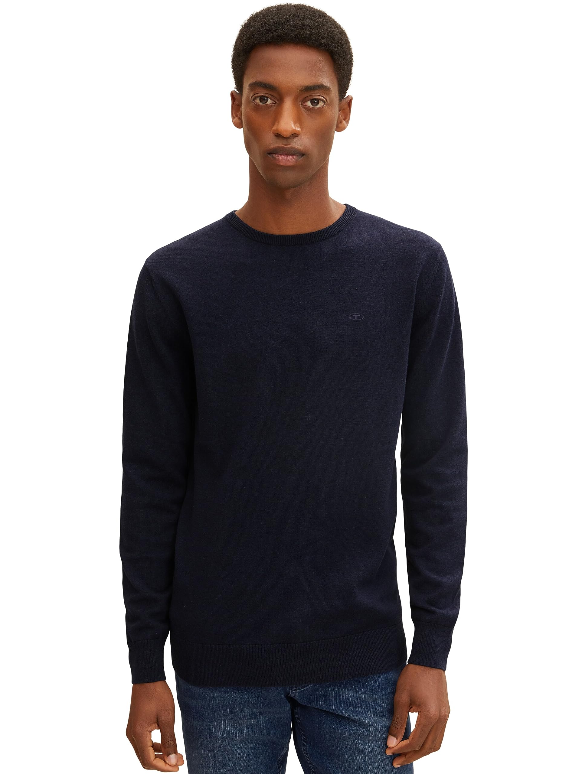 TOM TAILOR Herren 1012819 Basic Strickpullover Mit Crewneck, 13160 - Knitted Navy Melange, XL EU