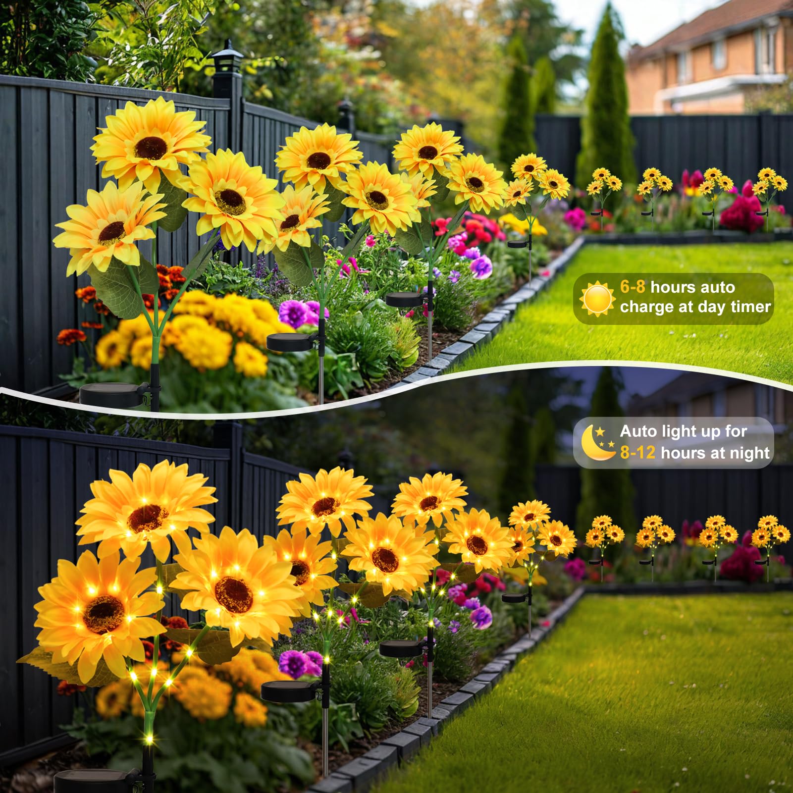 Confezione da 4 luci solari a forma di girasole impermeabili per esterni, luci a energia solare, accensione/spegnimento automatiche, luci da giardino, decorazione per prato, sentieri, paesaggi, regali