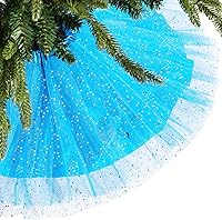 Vista 12 de Skylety Falda de árbol para el día de San Valentín de 48 pulgadas, con volantes, de tul y lentejuelas redondas con purpurina de doble capa, falda