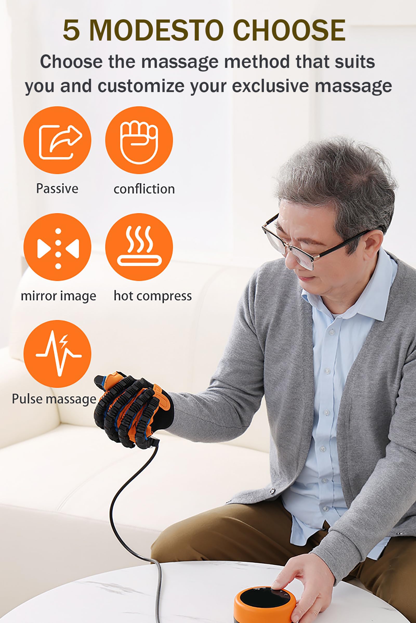 GOURIXIN Guantes robóticos de rehabilitación (Izquierdo+Derecho), Entrenador de rehabilitación de la función de la Mano, Fuerza Ajustable/5 Modos, para Equipos de Fisioterapia de Manos S