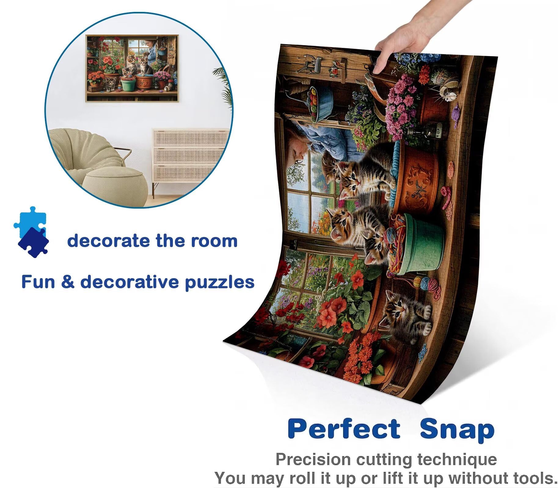 Puzzle 2000 Teile, Holzpuzzle Erwachsene - Impossible Puzzle 99.5 x 70.5 cm niffliges Denkspiel & Denksport für Frauen & Männer, Familienspiel,Home Dekor,Geschenk für Frauen, Katze Topfpflanzen w0-566