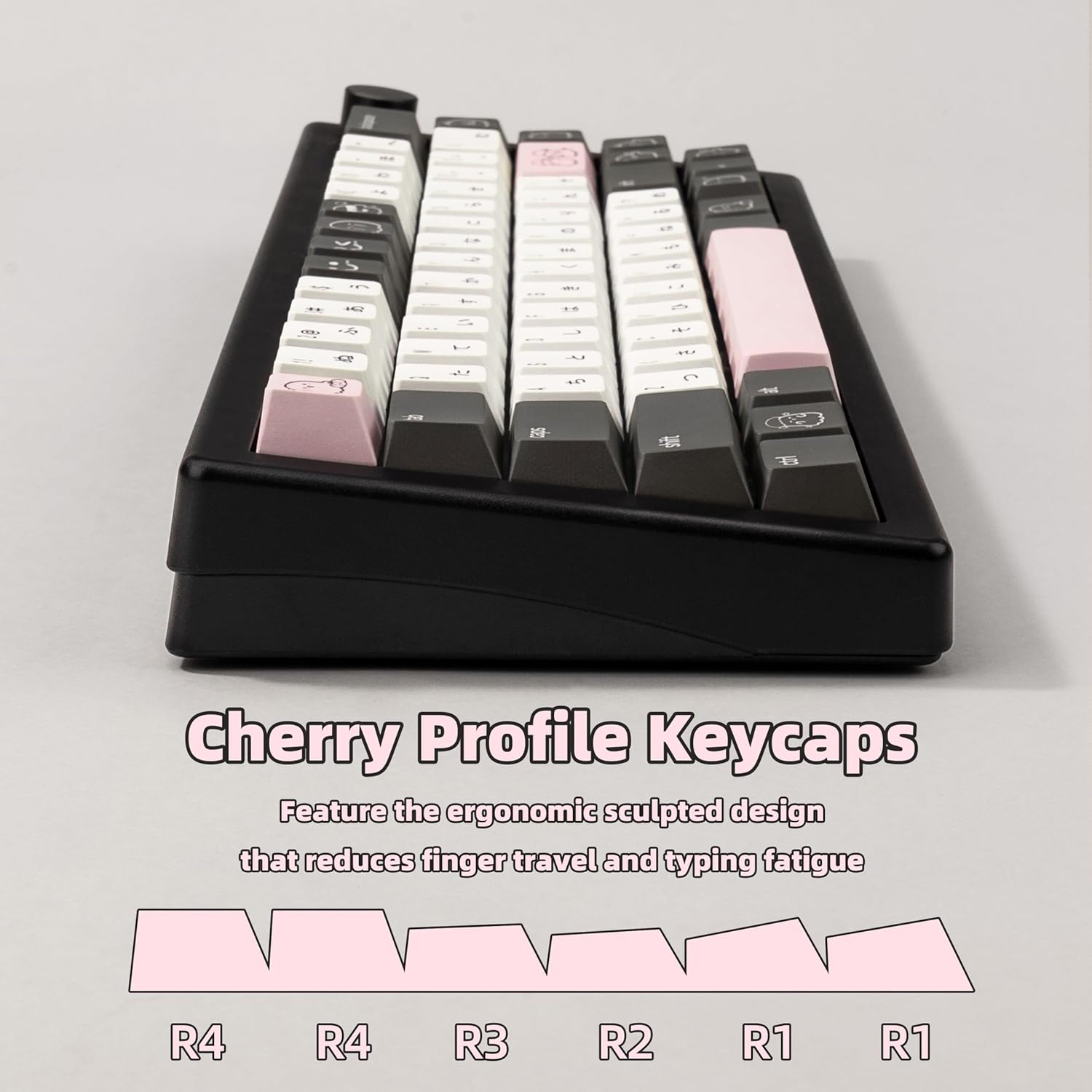 134keys Custom PBT Keycaps - Minimalist Style Black White Keycap Cherry Profile Dye Sub - Cute Japanese Keycaps Set for 60% 65% 75% 100% Percent Cherry MX Mechanical Keyboard