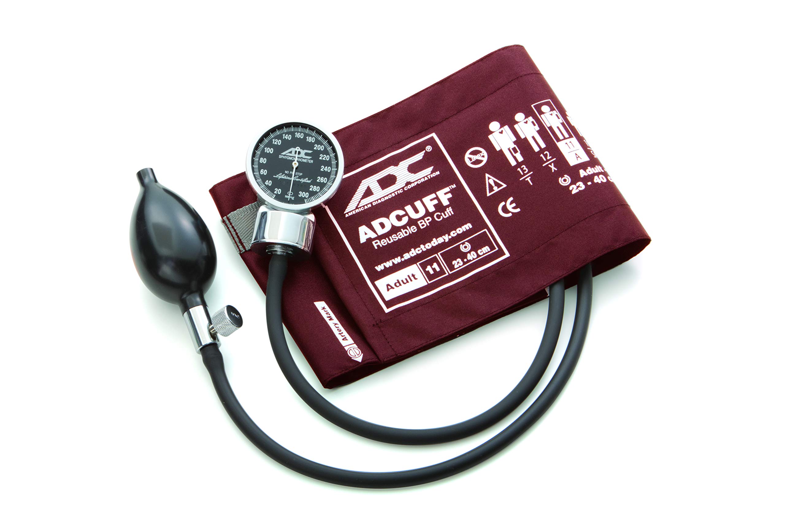 ADC Diagnostix 700 Pocket Aneroid Sphygmomanometer with Adcuff Nylon Blood Pressure Cuff, Adult, Burgundy: 11 - Adult, Burgundy-image-16