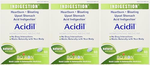 Boiron Acidil, 60 tabletas (paquete de 3), medicina homeopática para la indigestión, 60 tabletas (paquete de 3)
