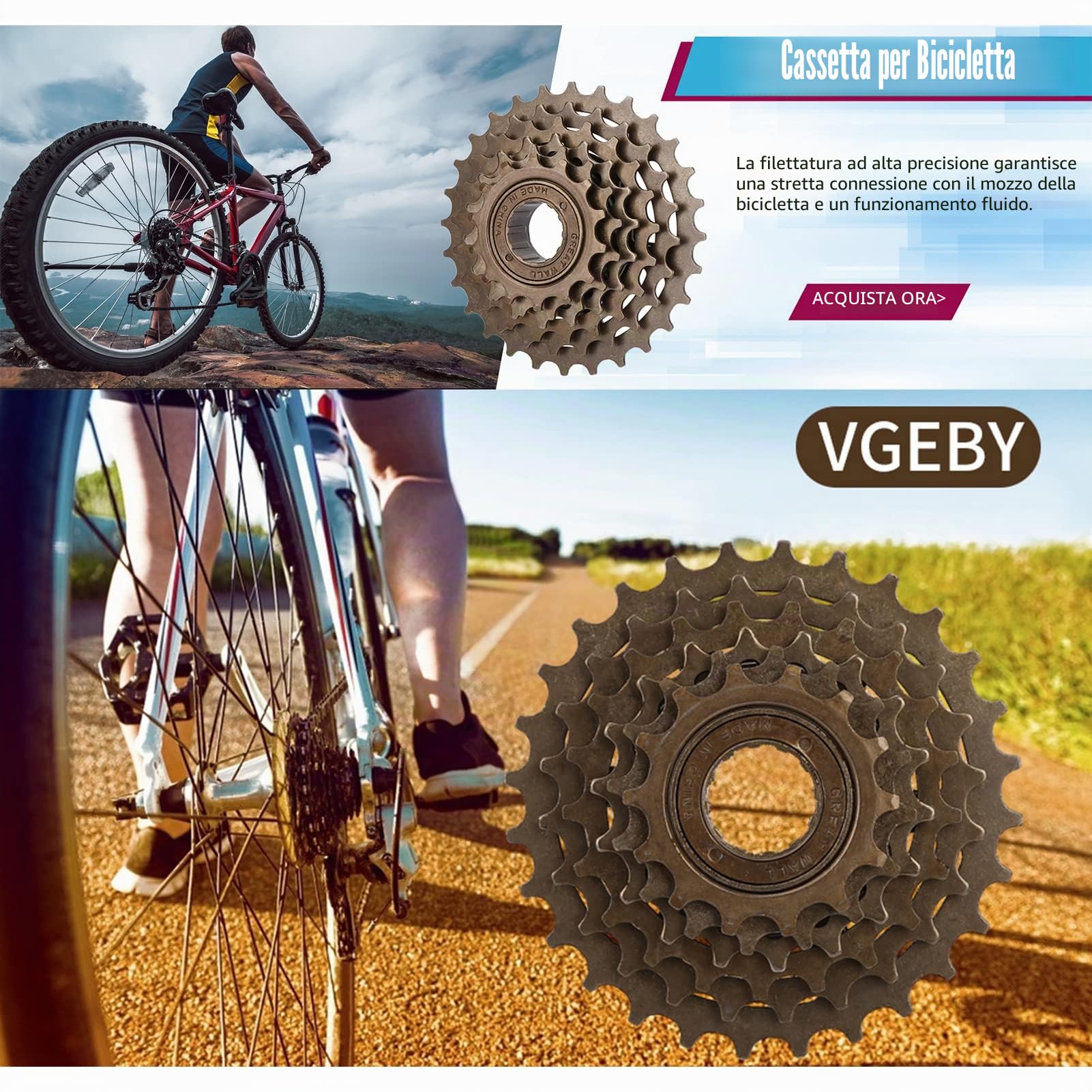 Cassetta a Ruota Libera per Mountain Bike, 6 Velocità, 14-28T, per Bici da Corsa