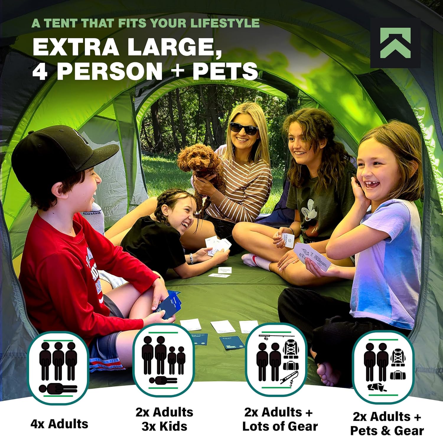 Pop Up Tent for Camping - Instant Tents for Camping Easy Pop Up Tents, 4 Person, Waterproof, Portable Easy Up Tent, Lightweight Foldable Privacy Camping Tent - Green