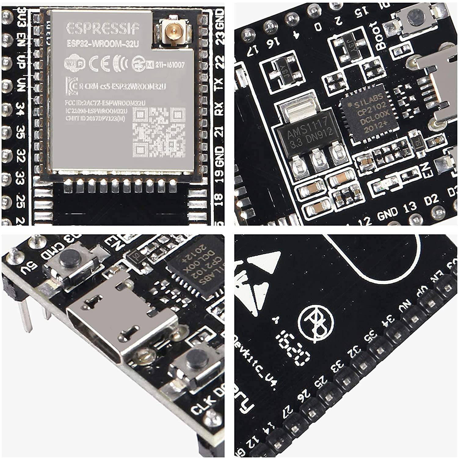 6 PièCes ESP32-DevKitC Carte de Base ESP32 Carte de DéVeloppement ESP32-WROOM-32U Carte de DéVeloppement WiFi sans pour
