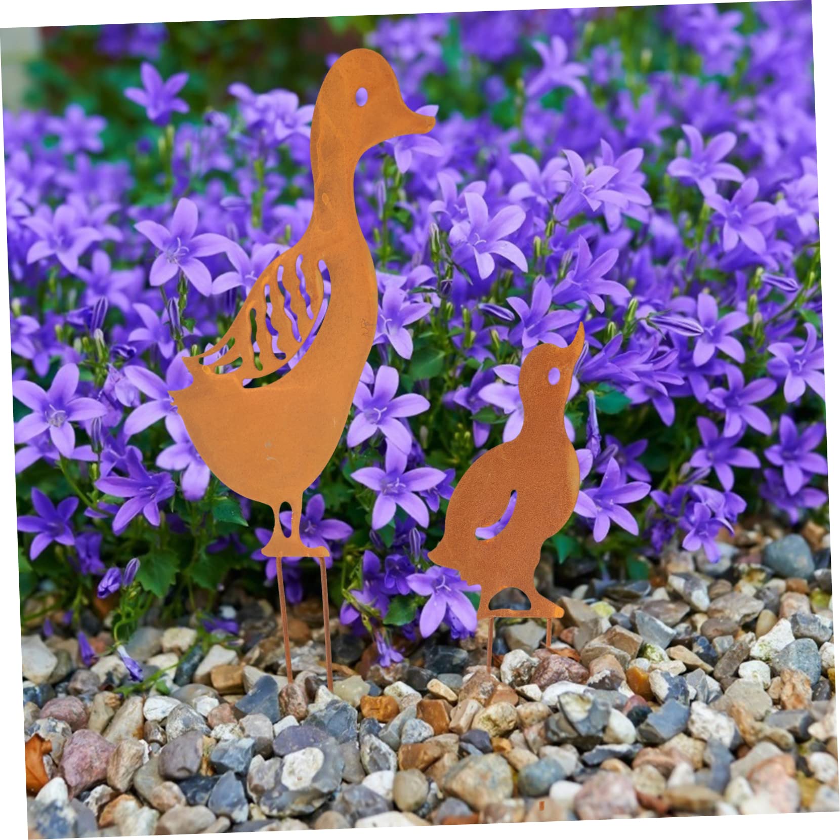 Letrero de Patio Pato Metálico Calado para Jardín Exterior | 1 Juego de Estacas, Metal, Inserción para Césped, Decoración Exterior Forma de Pato, Acabado Detallado