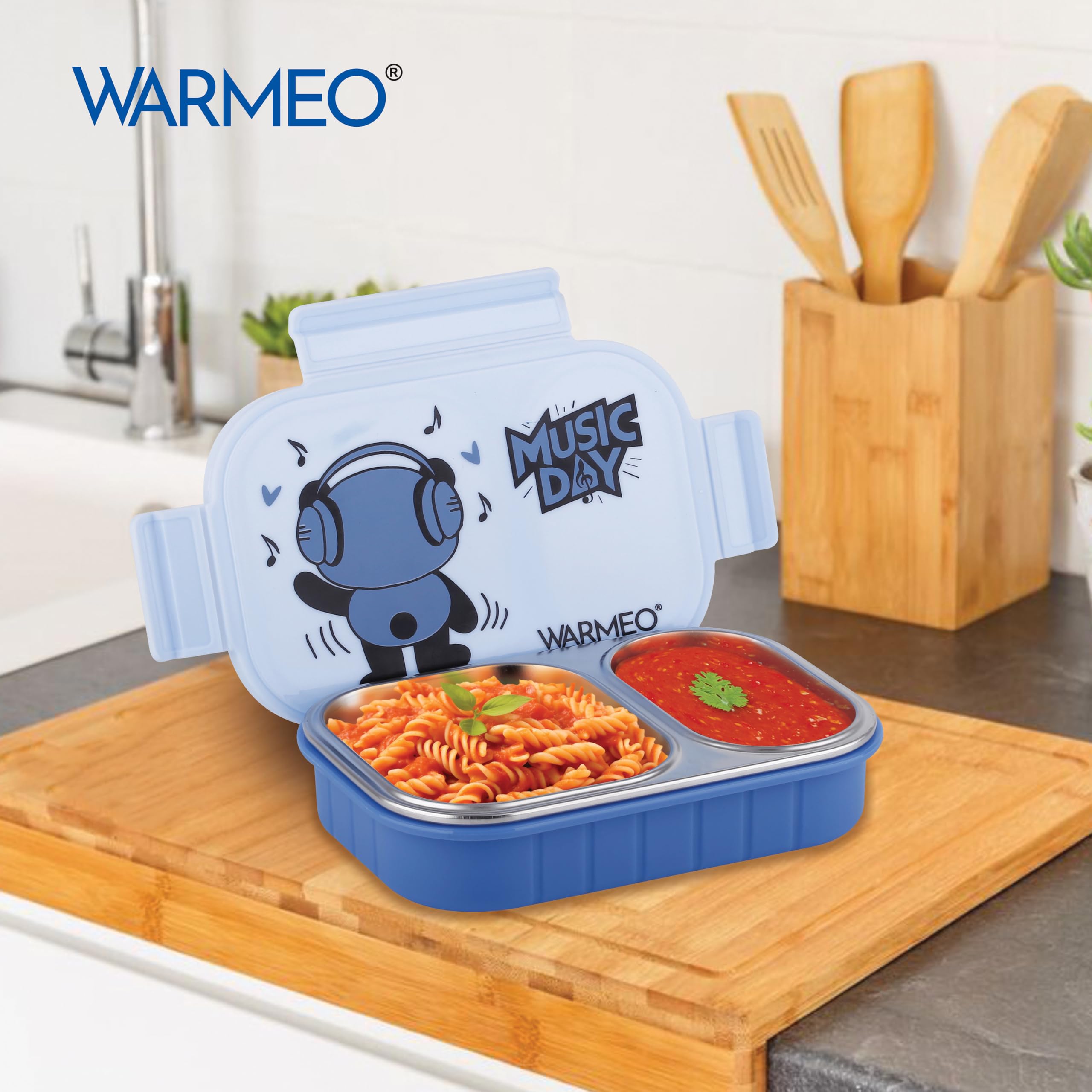 WARMEO Goofy Insulated Lunch Box with Two Compartment BPA Free, Kids Lunch Box,Food Grade Ideal for School, Picnic, Office & Outdoor - 500ml Blue, Stainless Steel — Amazon image 8