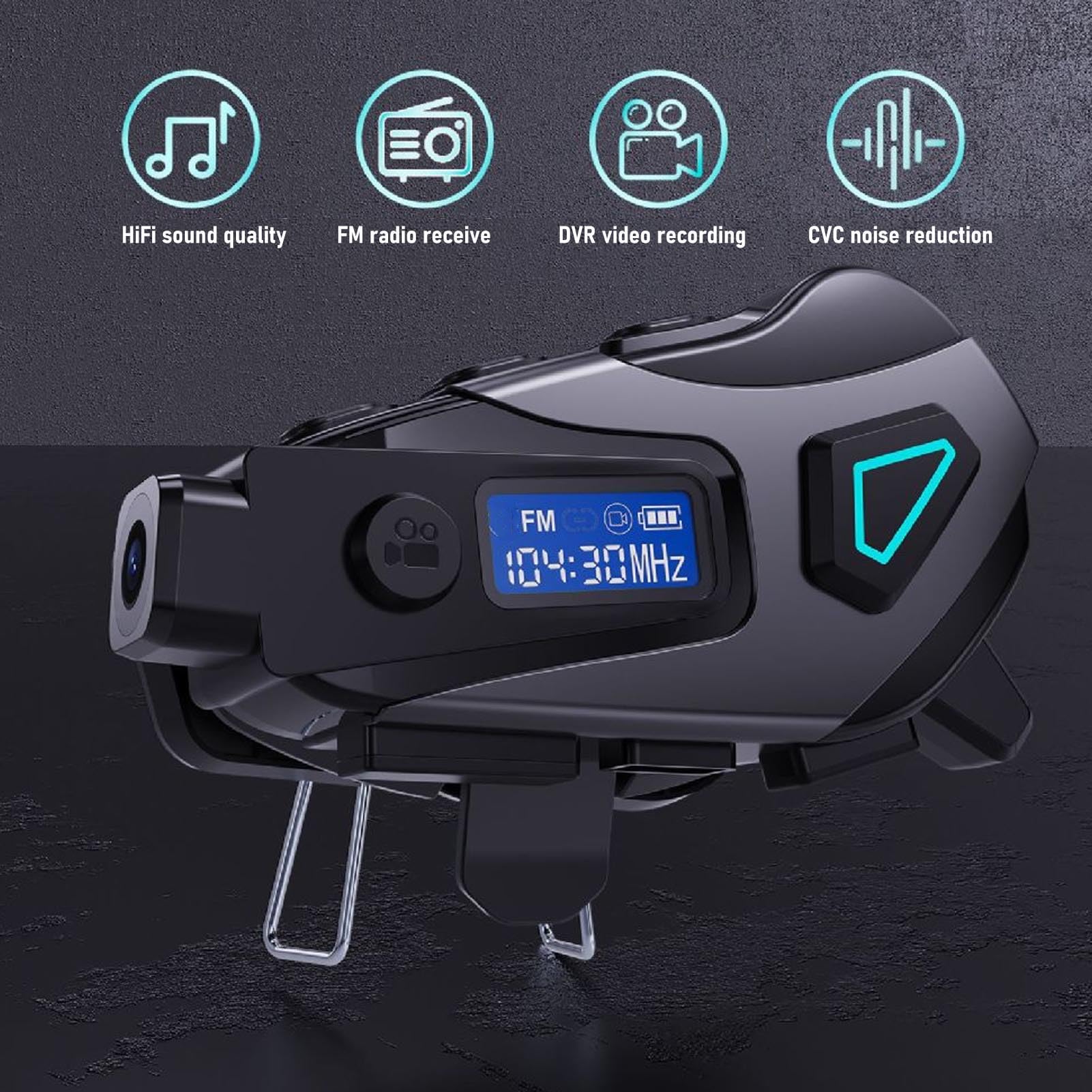 VBESTLIFE Auricolare Bluetooth per Casco Moto con Fotocamera 1080P, Altoparlanti per Casco con Microfoni, Citofono/chiamata in Vivavoce/musica/resistente All'acqua/cancellazione del Rumore