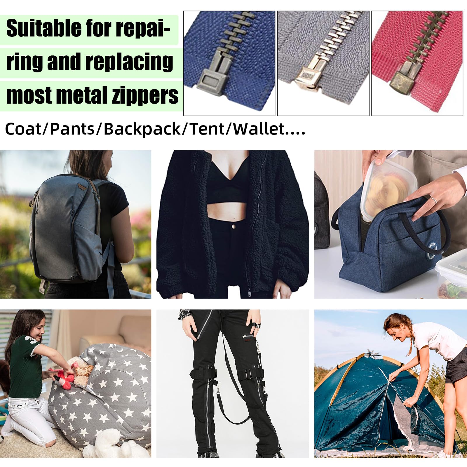 Kit Réparation Fermeture Éclair 60 Pièces - 4 Couleurs #3 #5 #8 Avec Pince - Pour Vêtements, Sacs Et Jeans