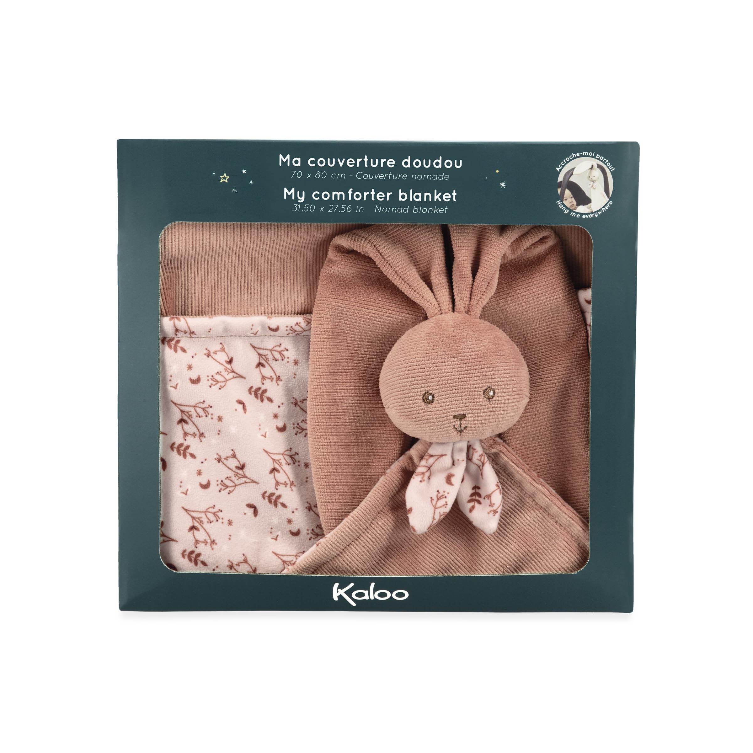 Kaloo – Couverture Doudou Bébé Terracotta avec Tête de Lapin - Ultra-​Douce en Micro-​Velours - Cadeau Naissance Premium - K218031