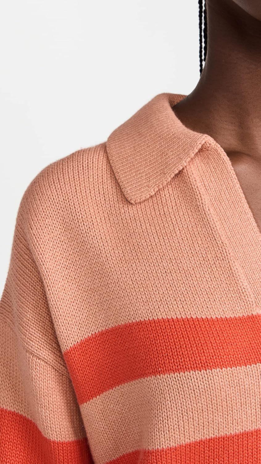 Velvet by Graham & Spencer Women's Lucie Cotton Cashmere Striped Polo Sweater