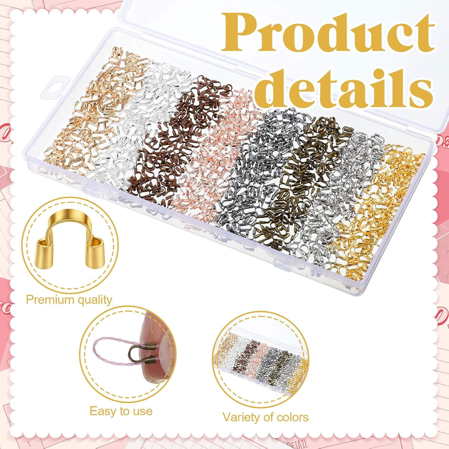 800pcs 8 Colors Brass Wire Guardian, Wire Guard Loops Thread Protector U-Shape Cable Protector for Earring Bracelet Necklace Pendant DIY Jewelry Making Supplies