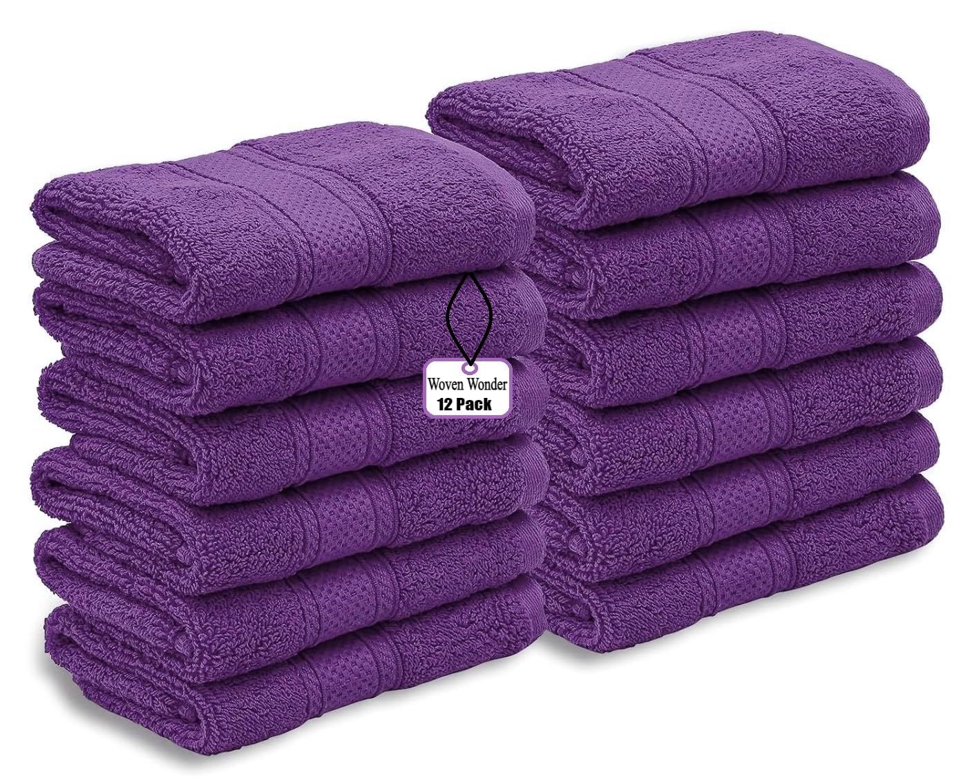 WovenWonder 12 X Cotton Face Cloth Towels 100% Egyptian Cotton -500GSM Super Soft Flannels Washcloths (30 x 30 cm) Fingertip Gym Towels Facial Cloths (Purple)