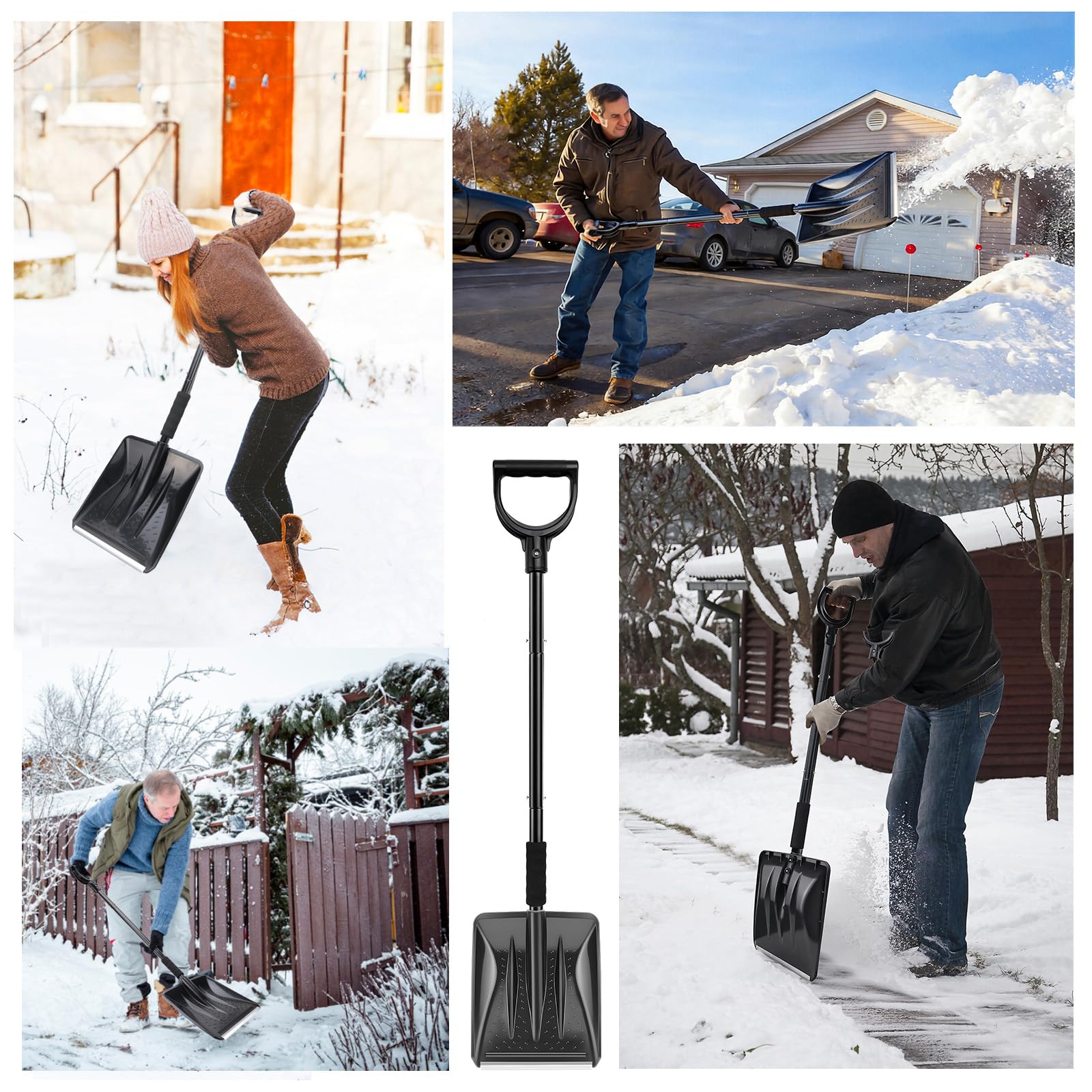 Pelle à neige en plastique avec manche en métal, pelle à neige avec 4 pièces, design amovible, légère pour voiture, trottoir et terrasse