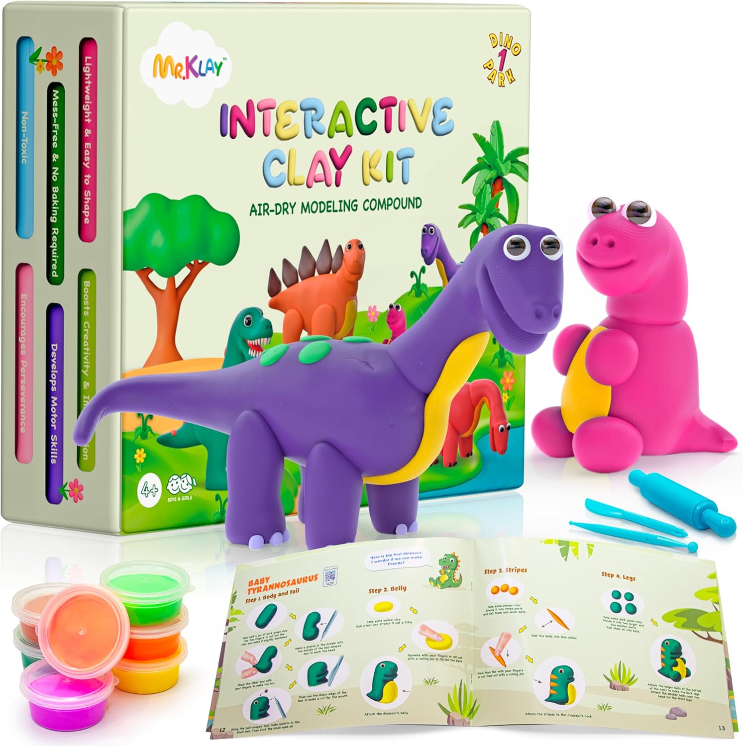 Air Dry Modeling Clay for Kids - Dinosaurs DIY Art and Crafts Modeling Kit with Tools - Interactive Magic Molding Clay - Creative Learning Educational Toys for Kids