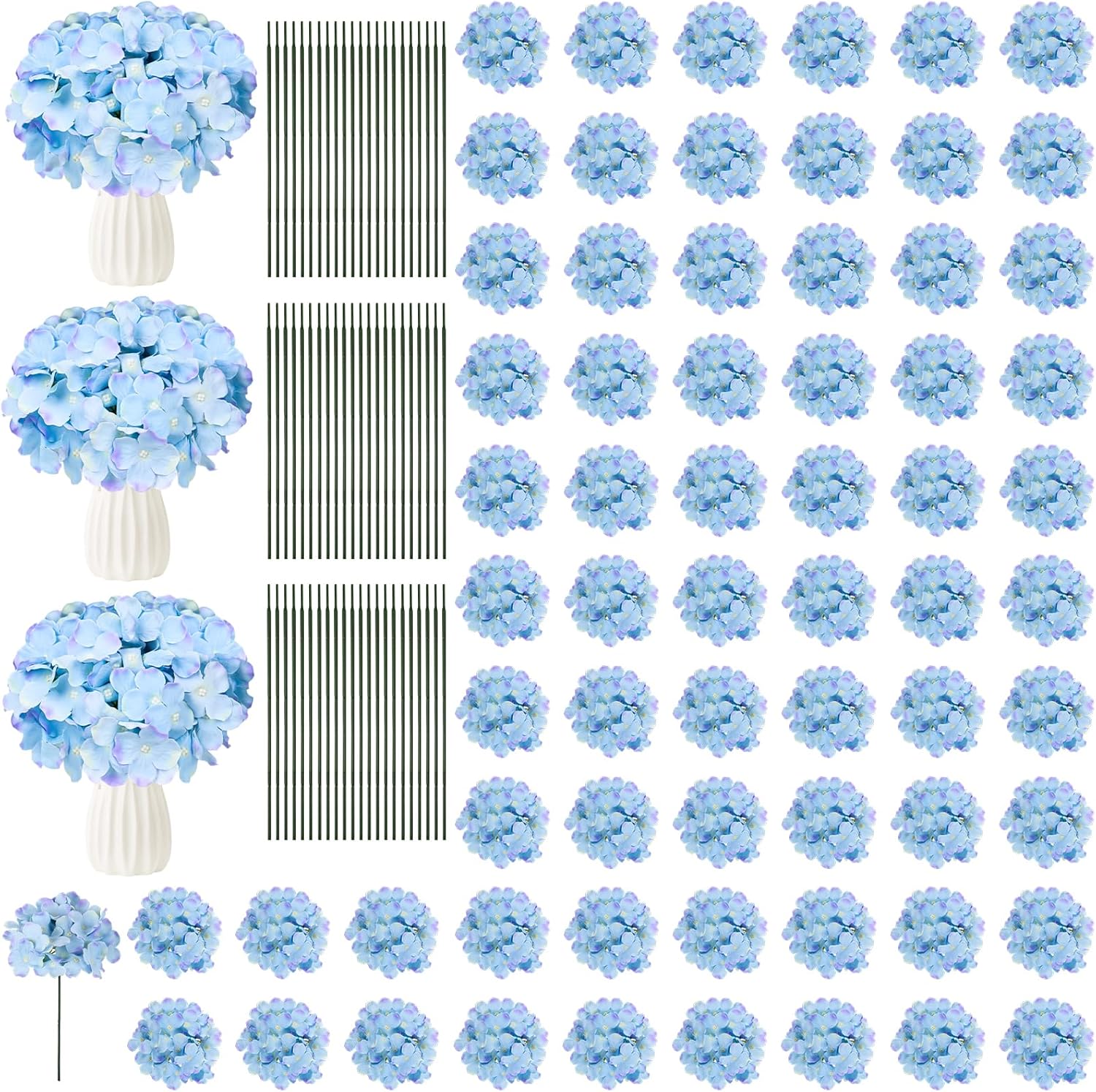 66PCS Hydrangea Artificial Flowers Silk Fake Flowers with Stems for Mother's Day, Home Wedding Decor, Party Table Centerpieces DIY Project and Bouquet Floral Garlands Decoration (Blue Purple)
