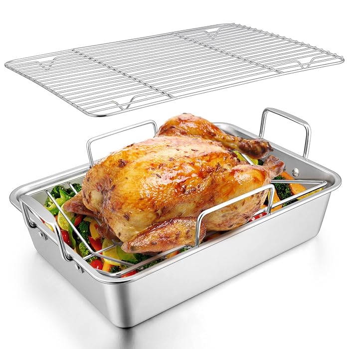 Buy LIANYU Roasting Pan with Rack, 15 Inch Stainless Steel Turkey