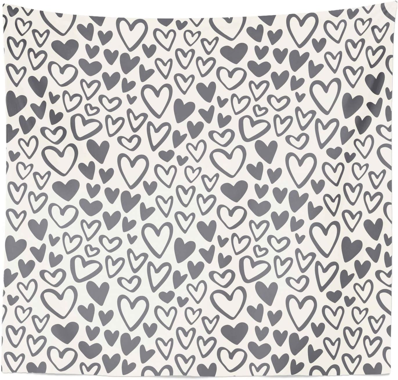 Lunarable Valentine's Day Tapestry, Love Themed Doodle Marker Drawn Various Repetitive Heart Shapes Pattern, Fabric Wall Hanging Decor for Bedroom Living Room Dorm, 30" X 45", Ivory and Grey