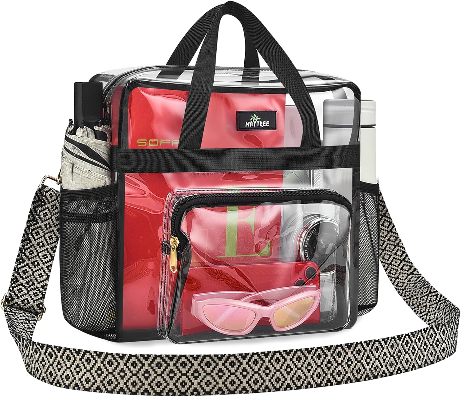MAY TREE Clear Bag for Stadium Events 12×6×12 Clear Tote Lunch Bag with Reinforced Straps for Work, Sporting Events and Gym
