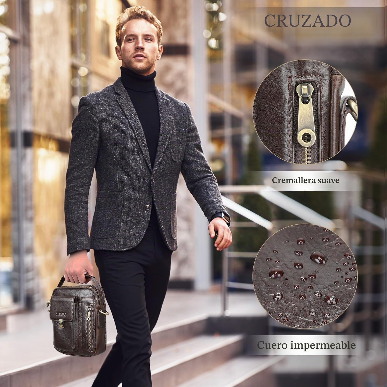 BAIGIO Bolso Hombre Bandolera de Piel Bolso Mano Hombre Vintage Bolso Hombre Pequeño Bolso de Hombro Bolso de Cartera para Negocios, Trabajo, Viaje, Vida Cotidiana