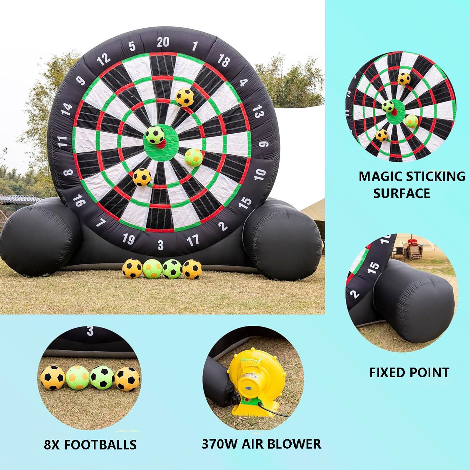 Juego de mesa de dardos de fútbol inflable, diana gigante para diversión al aire libre, incluye 8 pelotas de fútbol y soplador para entrenamiento portátil
