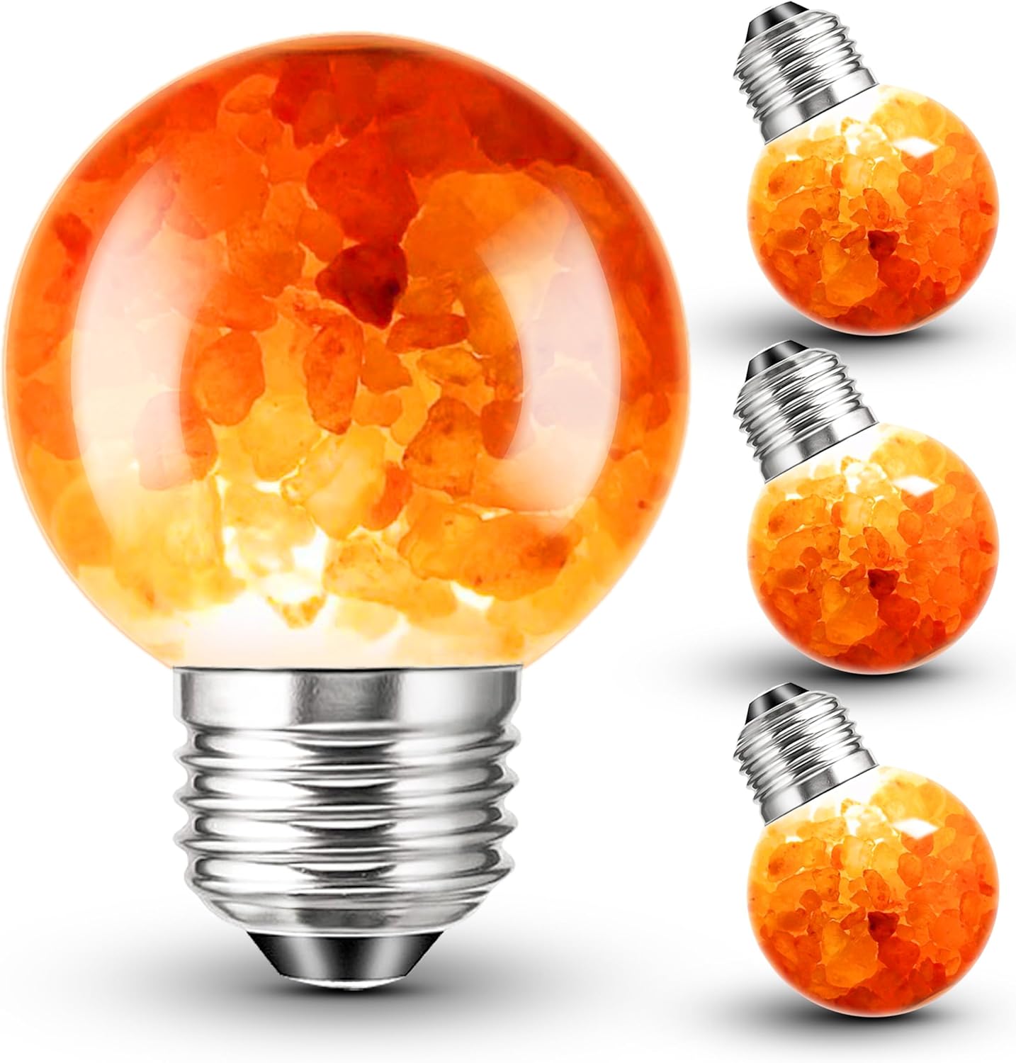 E26 Himalayan Salt Lamp Light Bulbs 3W, 2200K Warm Amber Night Light Bulbs 100lm, E26 G45 Pink Salt Rock Lamp Bulb for Bedroom Sleep, Stress Relief, Ambient Mood Lighting, Decor, Non-Dimmable, 4 Pack