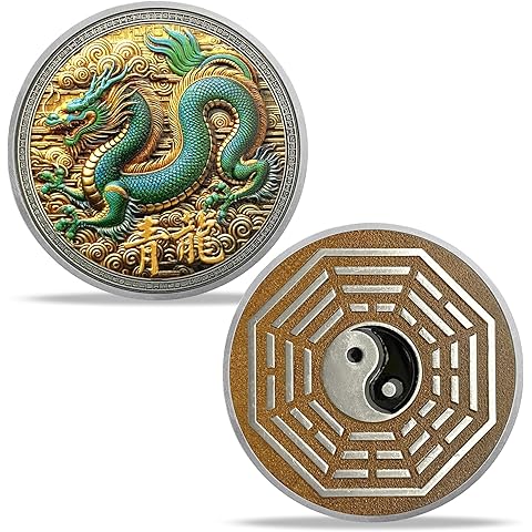 Chinese Azure Dragon Challenge Coin Taichi Coin Good Luck Coin Bagua Eastern Mythol...