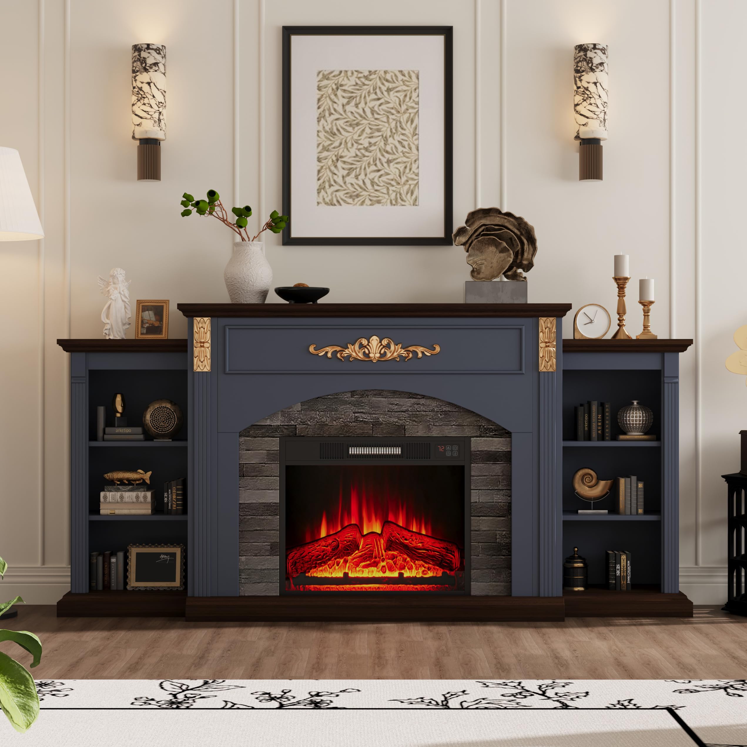 BLANKSPACE 72' Fireplace with Mantel, Vintage Blue
