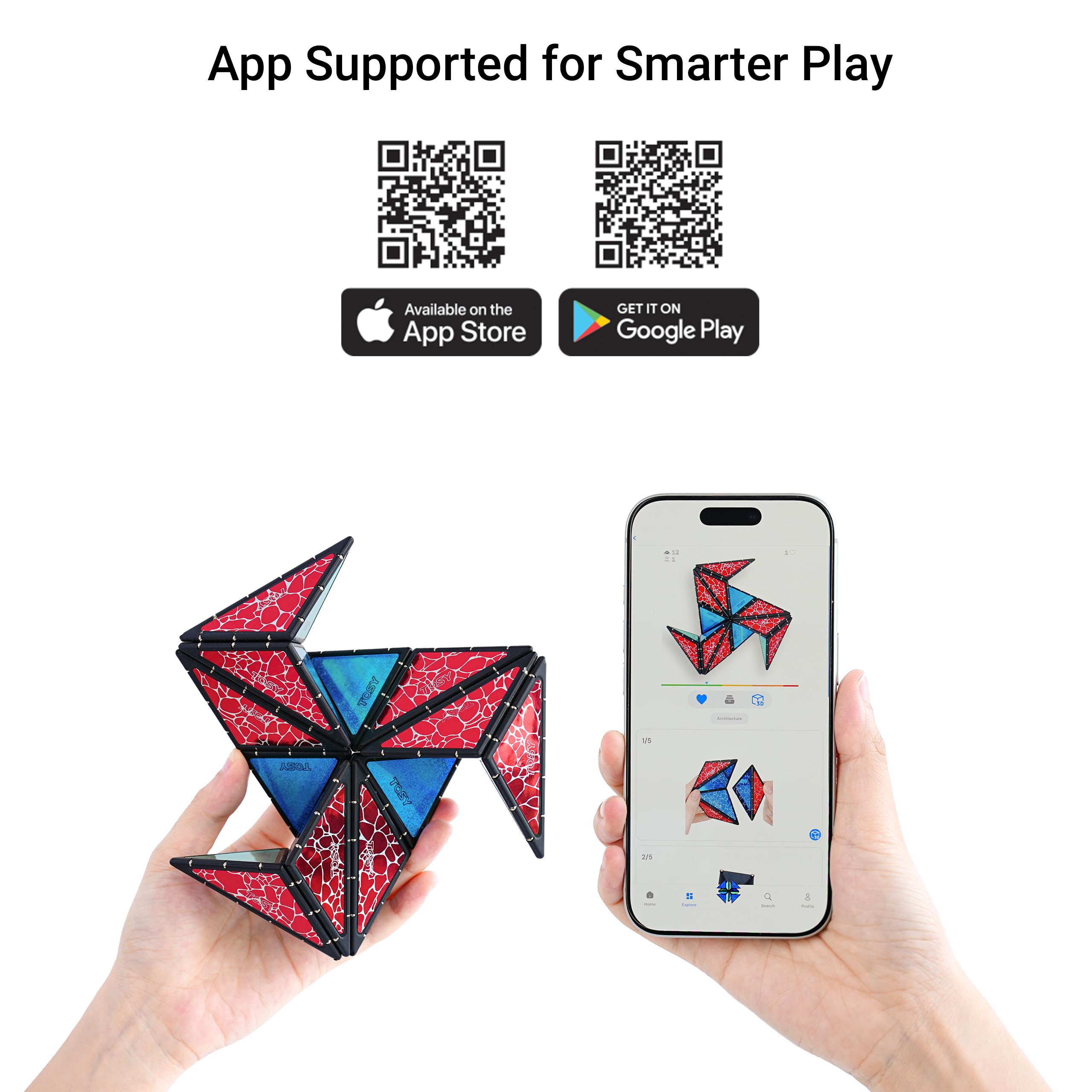 TOSY Magnet Pyramid Glow - 1 Cube Transforms into 1 Billion Shapes, 12 Pieces, 243 Rare Earth Magnets, Glowing, Holographic Design Magnet Tiles Creative Puzzle STEM/STEAM Toy